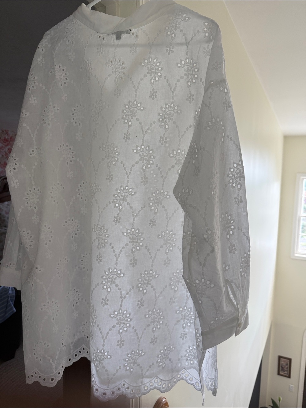 Adrianna Papell white eyelet button down blouse with floral embroidery. 2X - Picture 2 of 4
